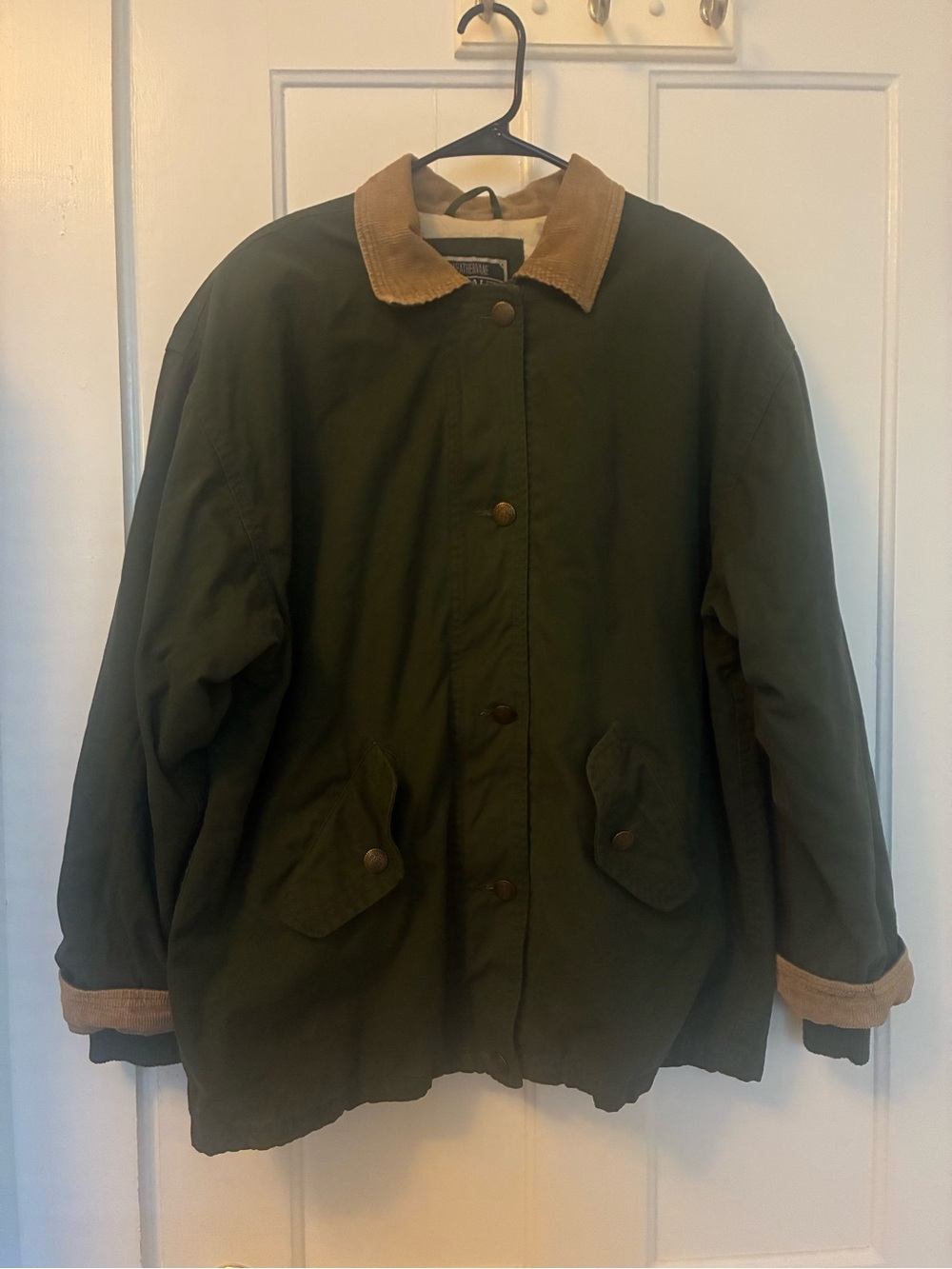 Men's Olive Green Field Jacket with Tan Corduroy Collar